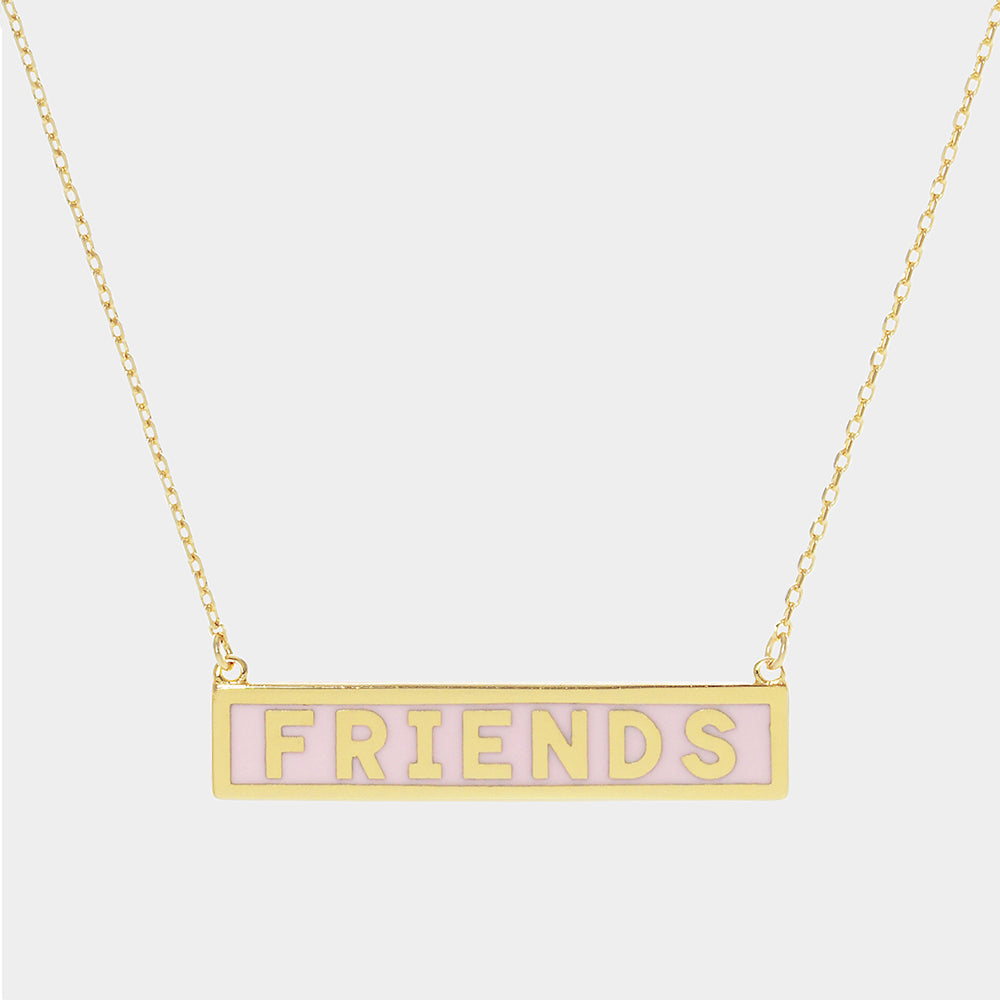 FRIENDS Gold Dipped Enamel Rectangle Message Pendant Necklace