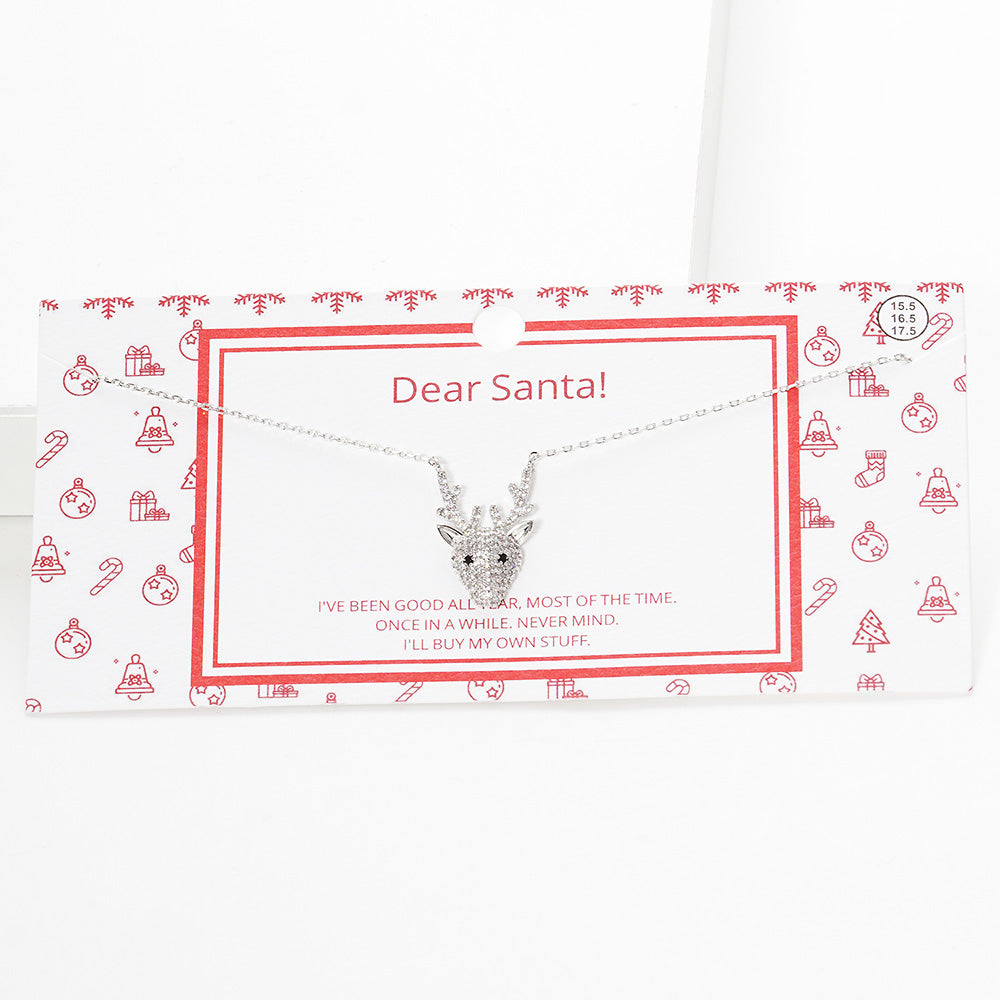 White Gold Dipped CZ Rudolph Pendant Necklace