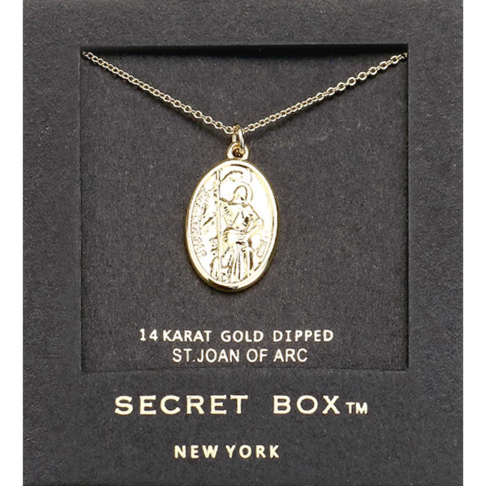 SECRET BOX_14k Gold Dipped St. Joan Of Arc Pendant Necklace