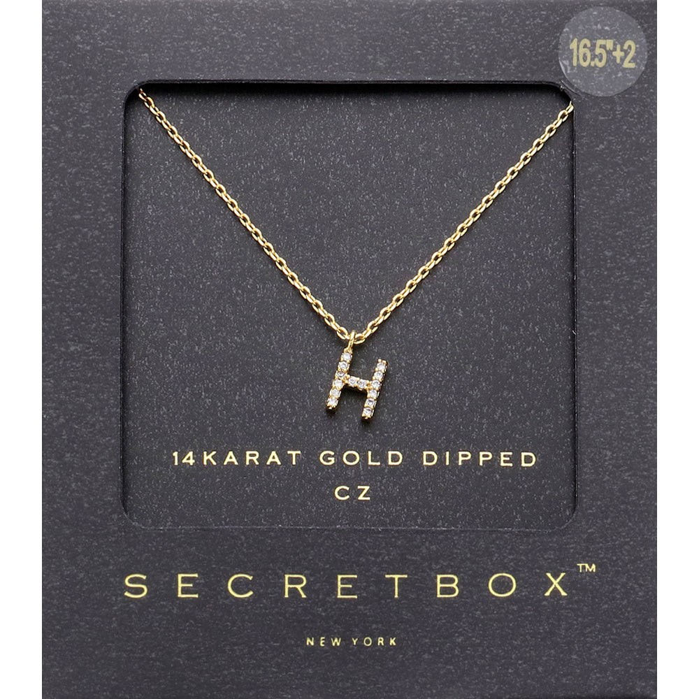 -H- Secret Box _ 14K Gold Dipped CZ Initial Monogram Pendant Necklace