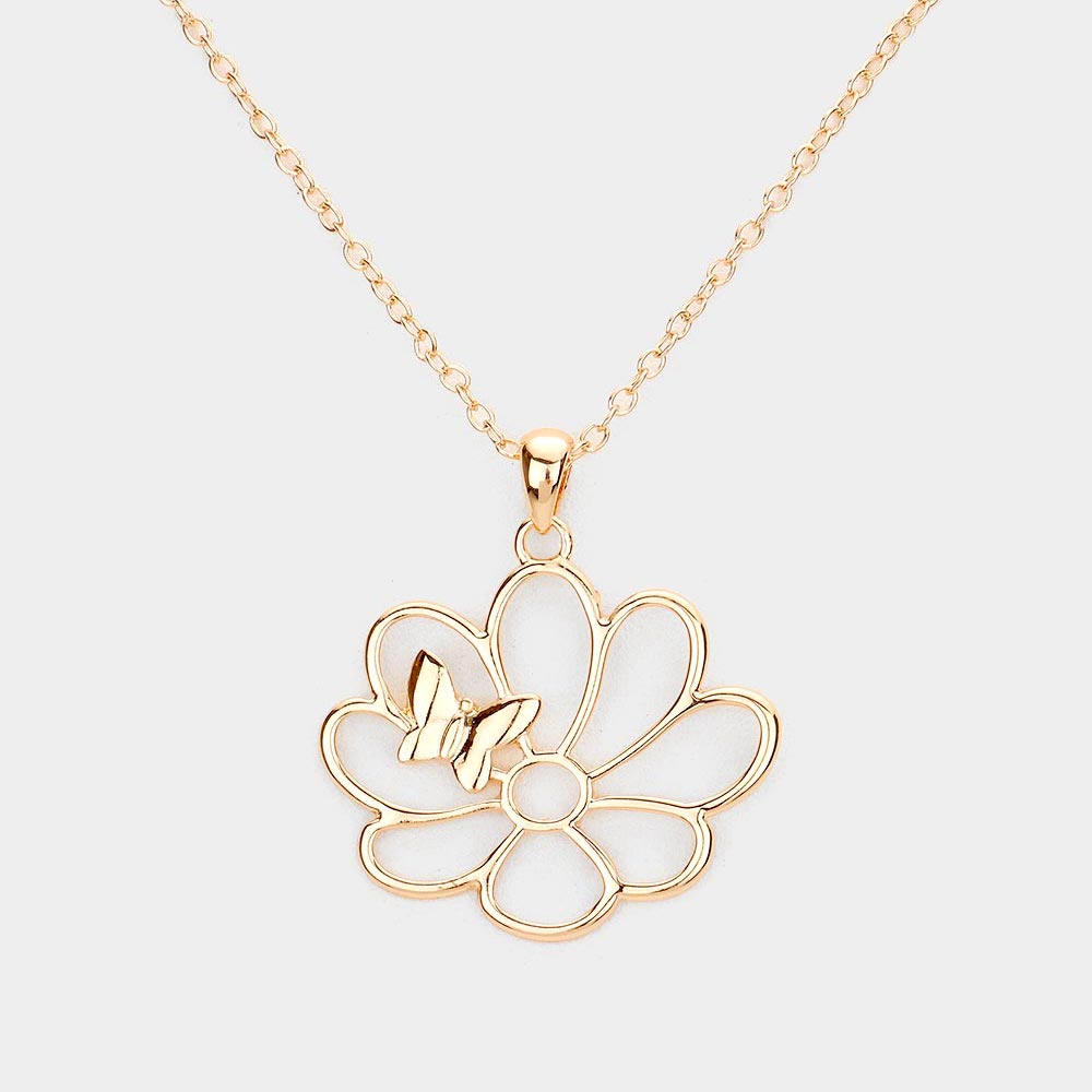 Metal Cutout Flower Butterfly
Pendant Necklace