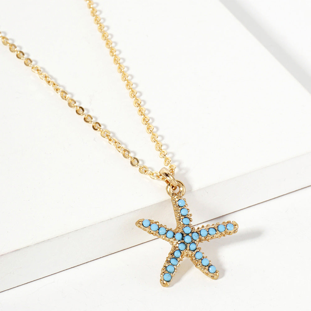 Stone Paved Starfish Pendant Necklace