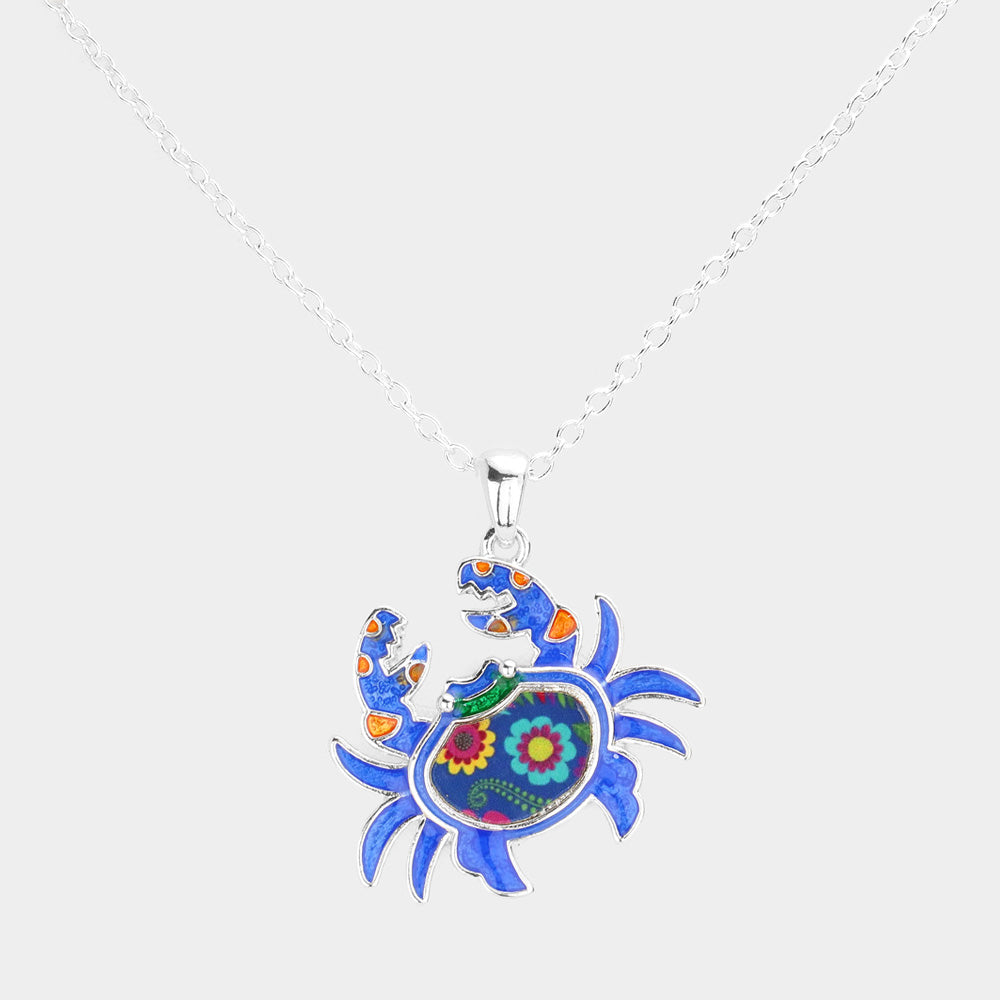 Patterned Crab Pendant Necklace