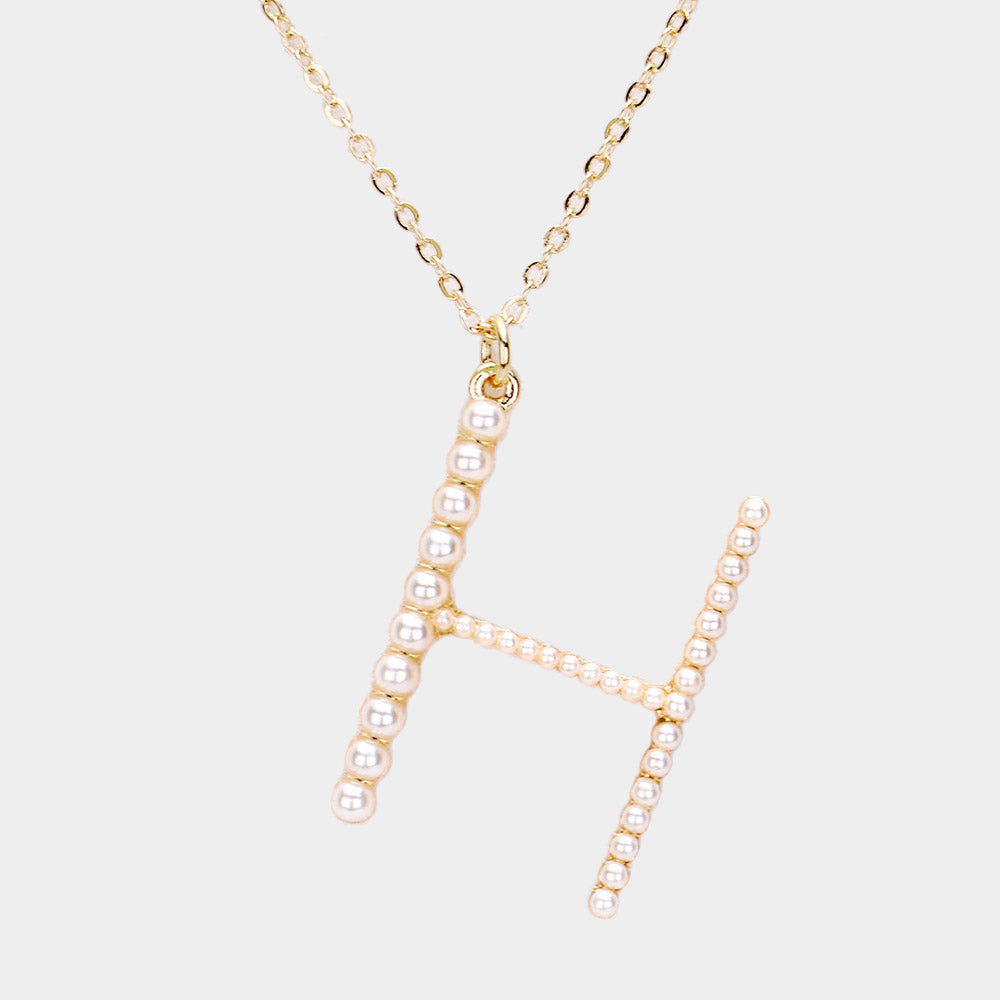 H - Pearl Statement Initial Monogram Pendant Necklace