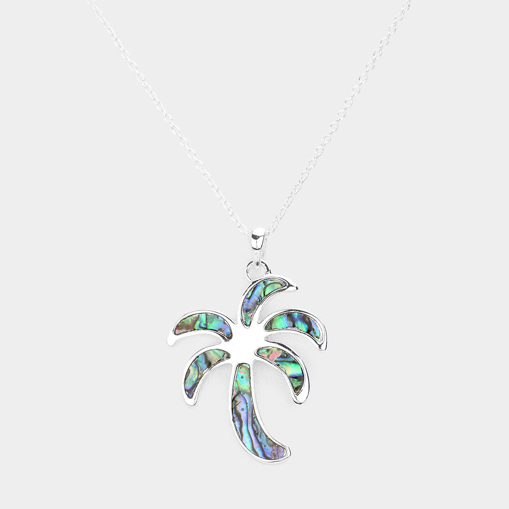 Abalone Palm Tree Pendant Necklace