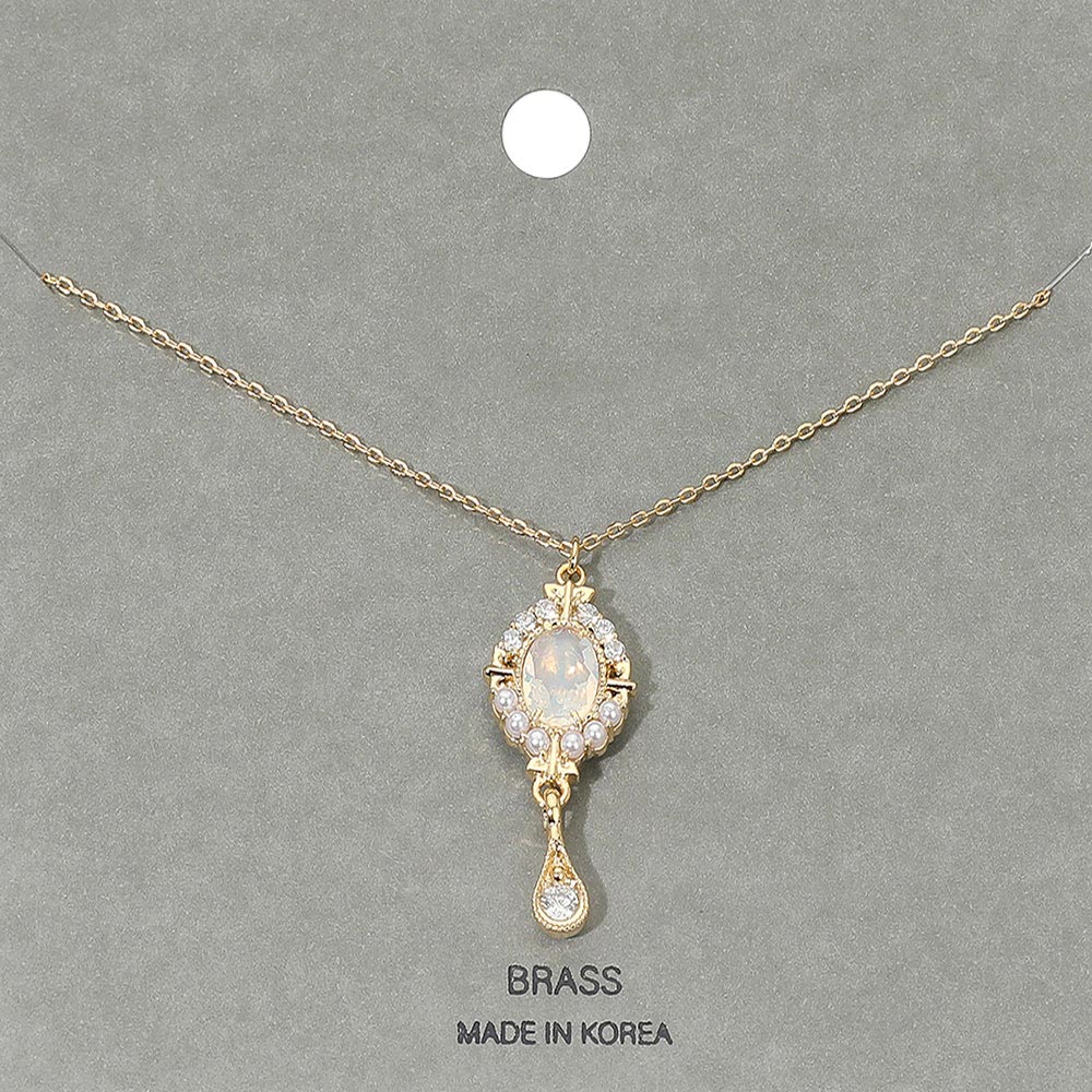 Elegante Collar Colgante Ovalado con Piedra en Forma de Lágrima