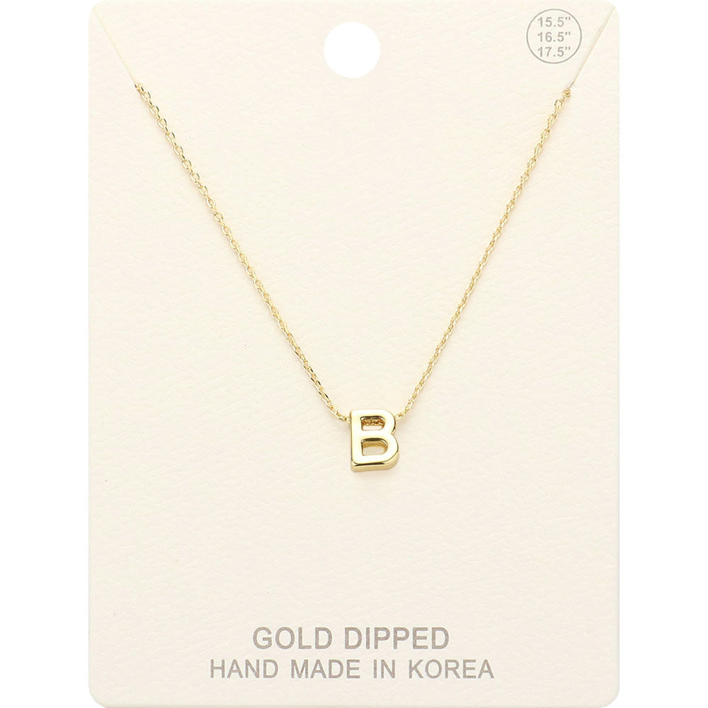 -B- Gold Dipped Initial Monogram Metal Pendant Necklace