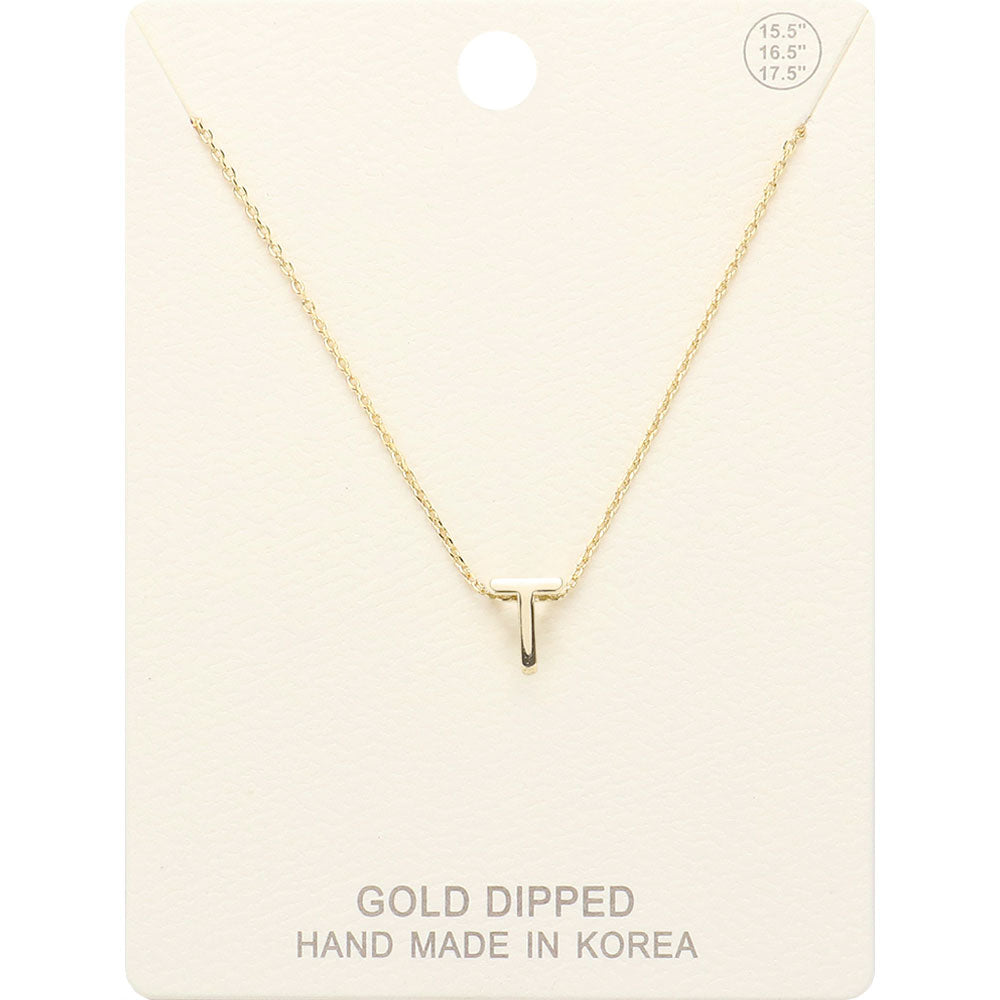 -T- Gold Dipped Initial Monogram Metal Pendant Necklace