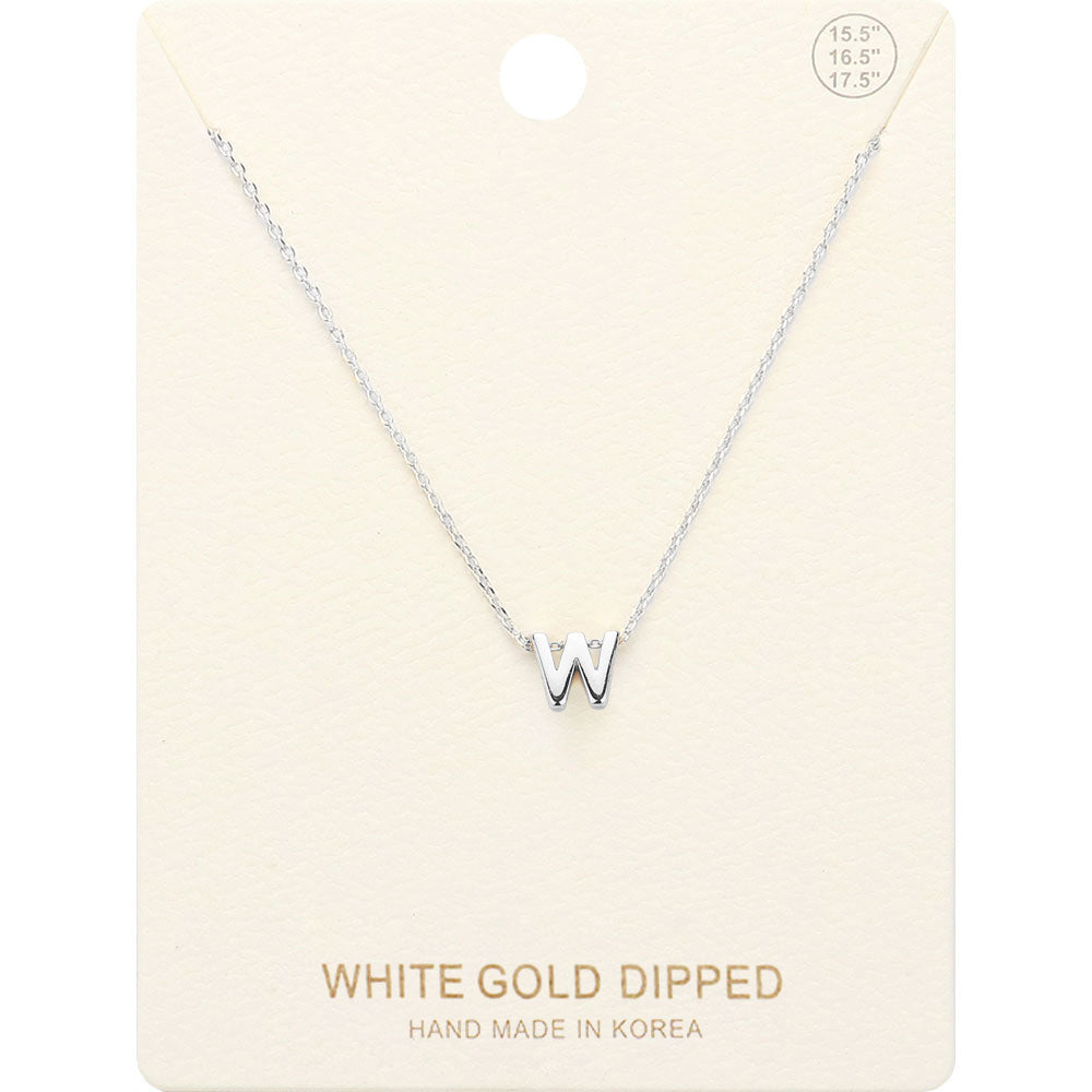-W- White Gold Dipped Initial Monogram Metal Pendant Necklace
