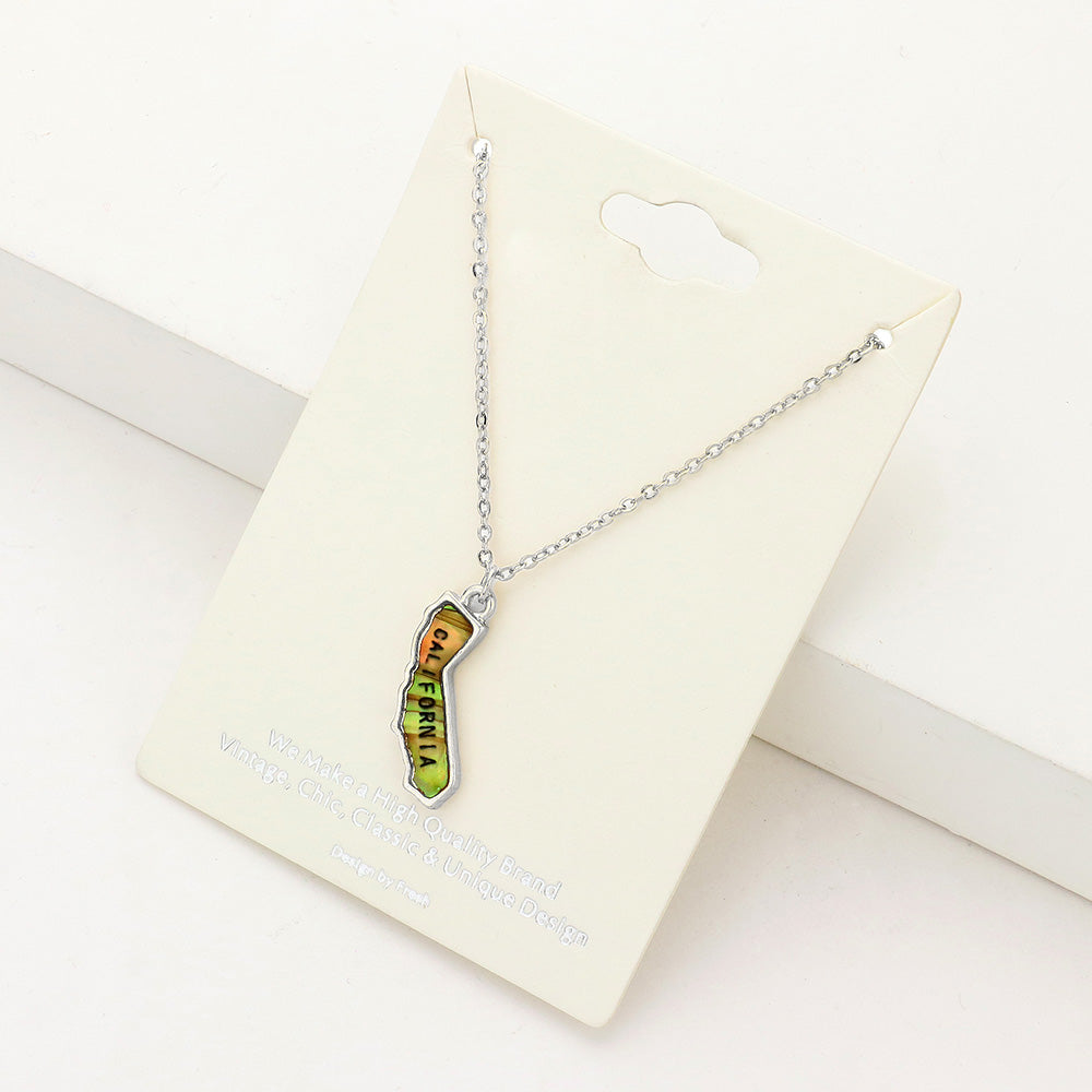 California State Map Abalone Pendant Necklace