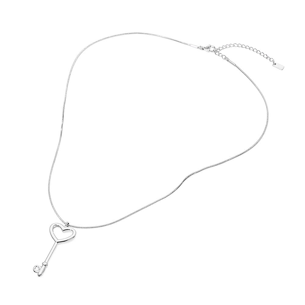 Stainless Steel Heart Key Pendant Snake Chain Necklace