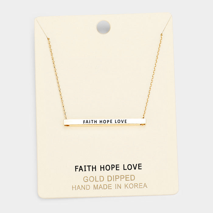 'Faith Hope Love' Horizontal Metal Bar Pendant Necklace