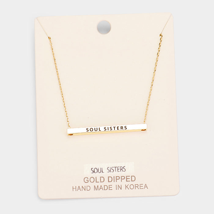 'Soul Sisters' Horizontal Metal Bar Pendant Necklace