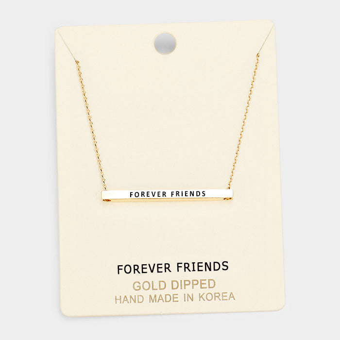 'Forever Friends' Horizontal Metal Bar Pendant Necklace