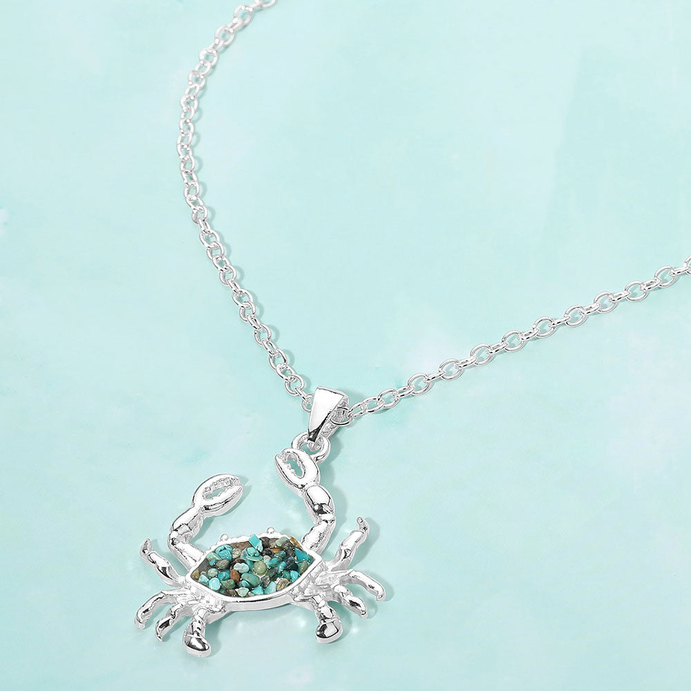Crushed Pebble Crab Pendant Necklace