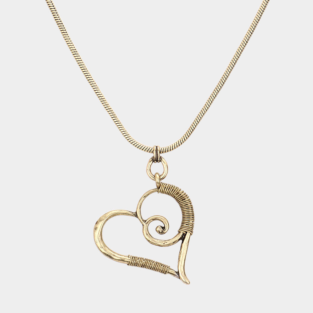 Open Heart Vintage Metal Necklace