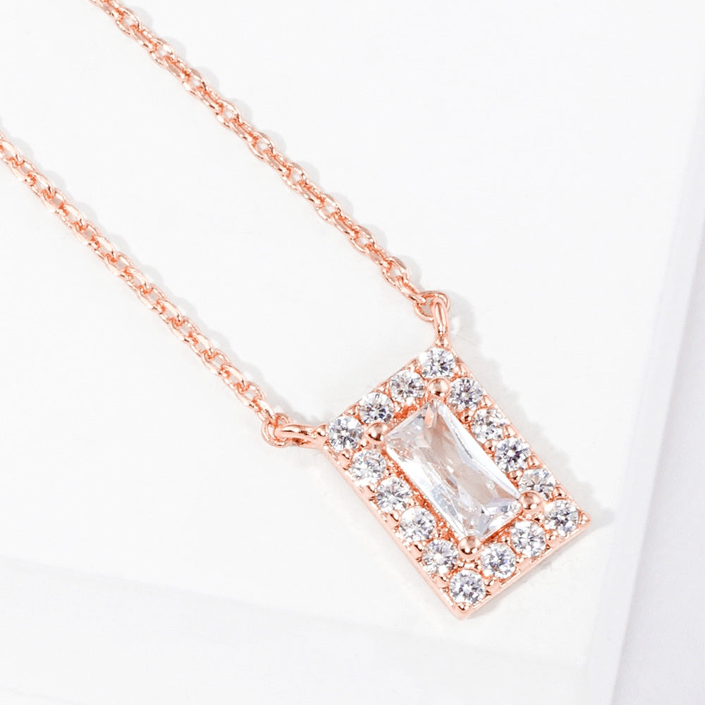Rose Gold Dipped CZ Rectangle Pendant Necklace