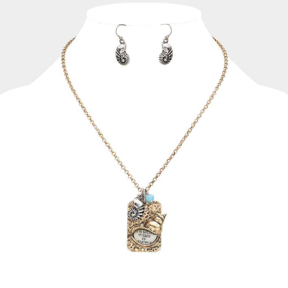 Hammered Metal Shell Charm Pendant Necklace