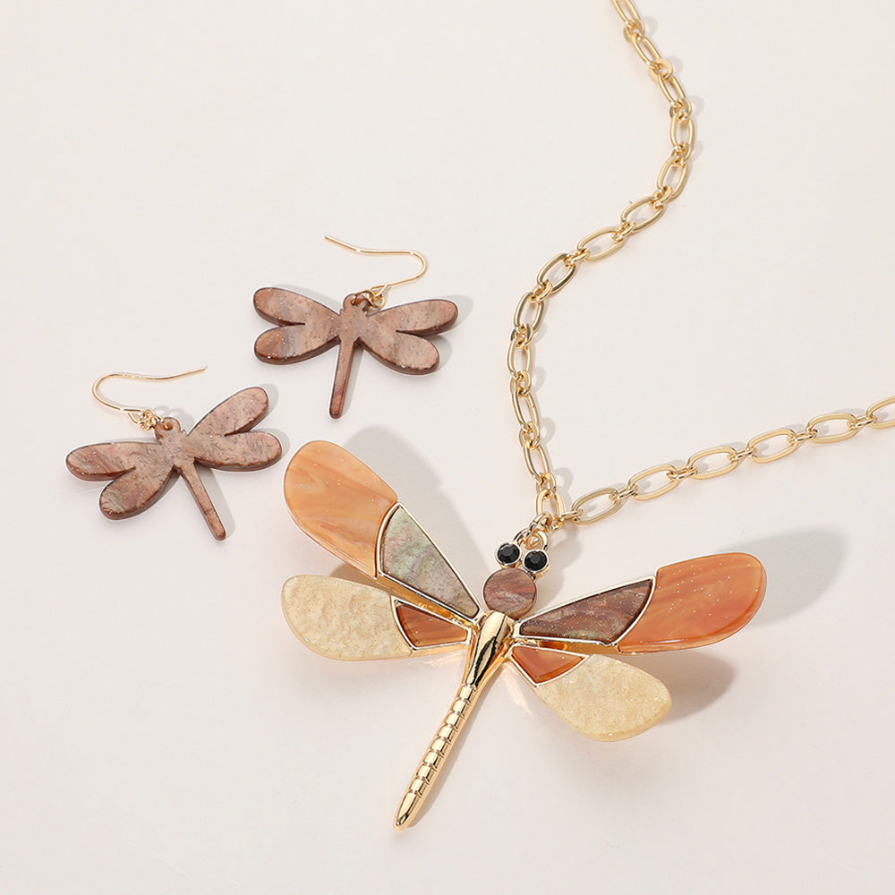 Glittered Resin Dragonfly Pendant Necklace