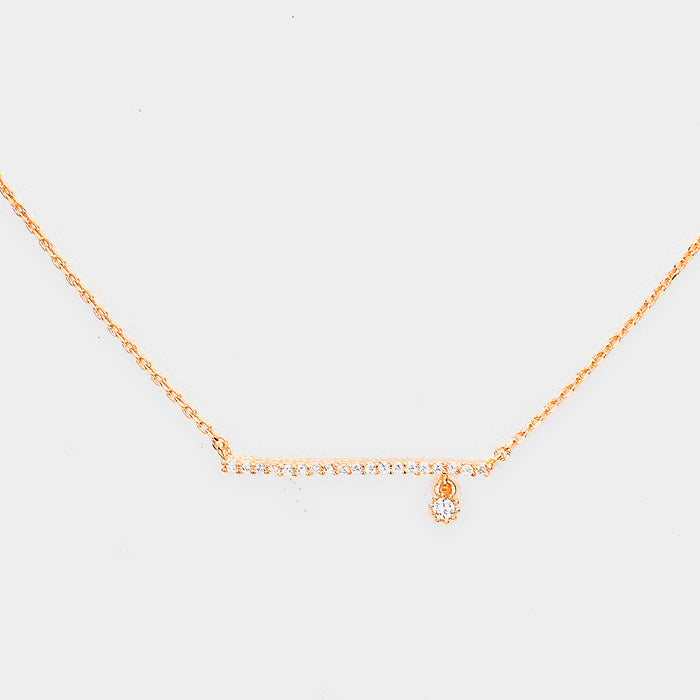 Cubic Zirconia Bar Dangle Pendant Necklace
