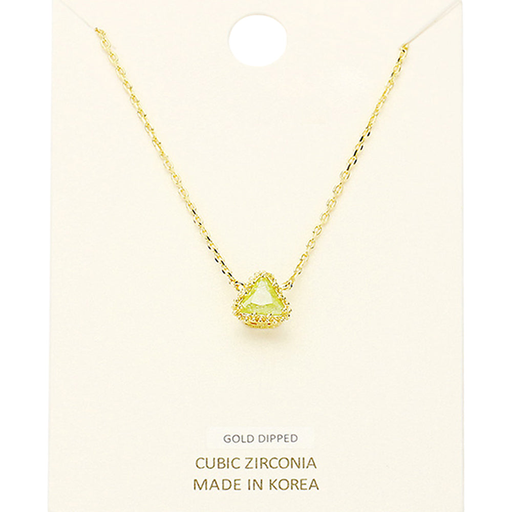 Gold Dipped Cubic Zirconia Triangle Pendant Necklace