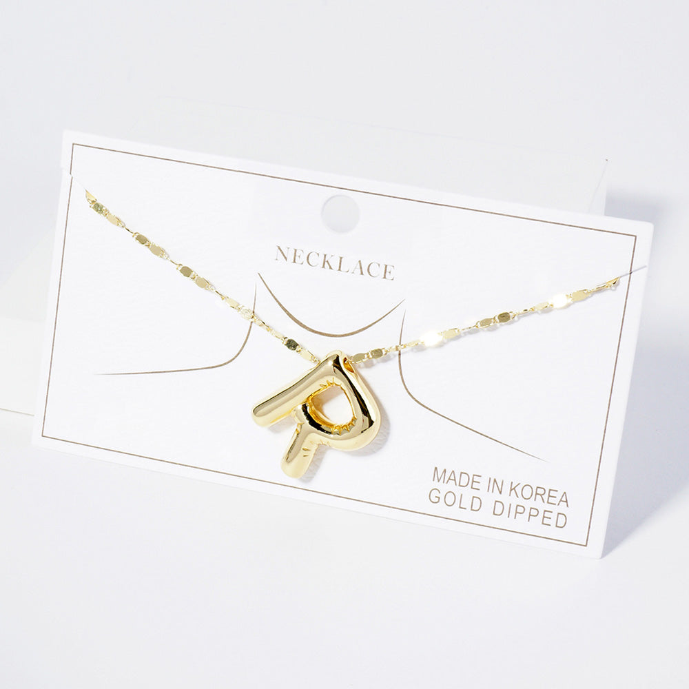 -R- Gold Dipped Metal Bubble Initial Monogram Pendant Necklace