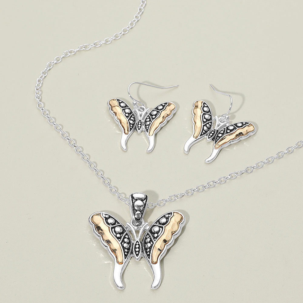 Antique Metal Butterfly Pendant Necklace
