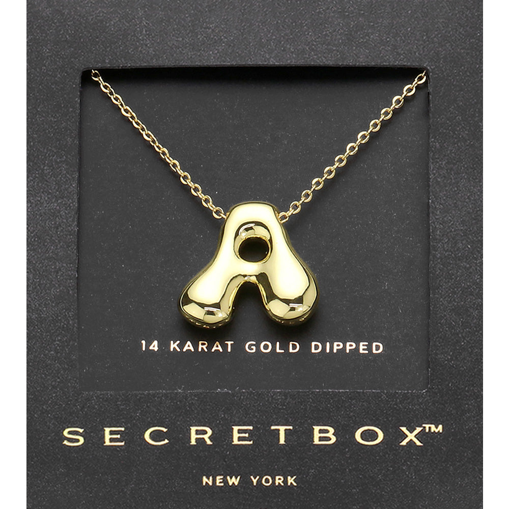 SECRET BOX_ -A- 14K Gold Dipped Bubble Initial Monogram Pendant Necklace