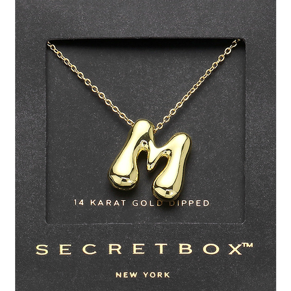 SECRET BOX_ -M- 14K Gold Dipped Bubble Initial Monogram Pendant Necklace