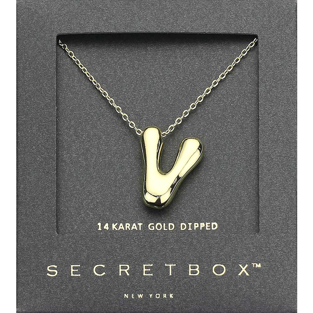 SECRET BOX_ -V- 14K Gold Dipped Bubble Initial Monogram Pendant Necklace