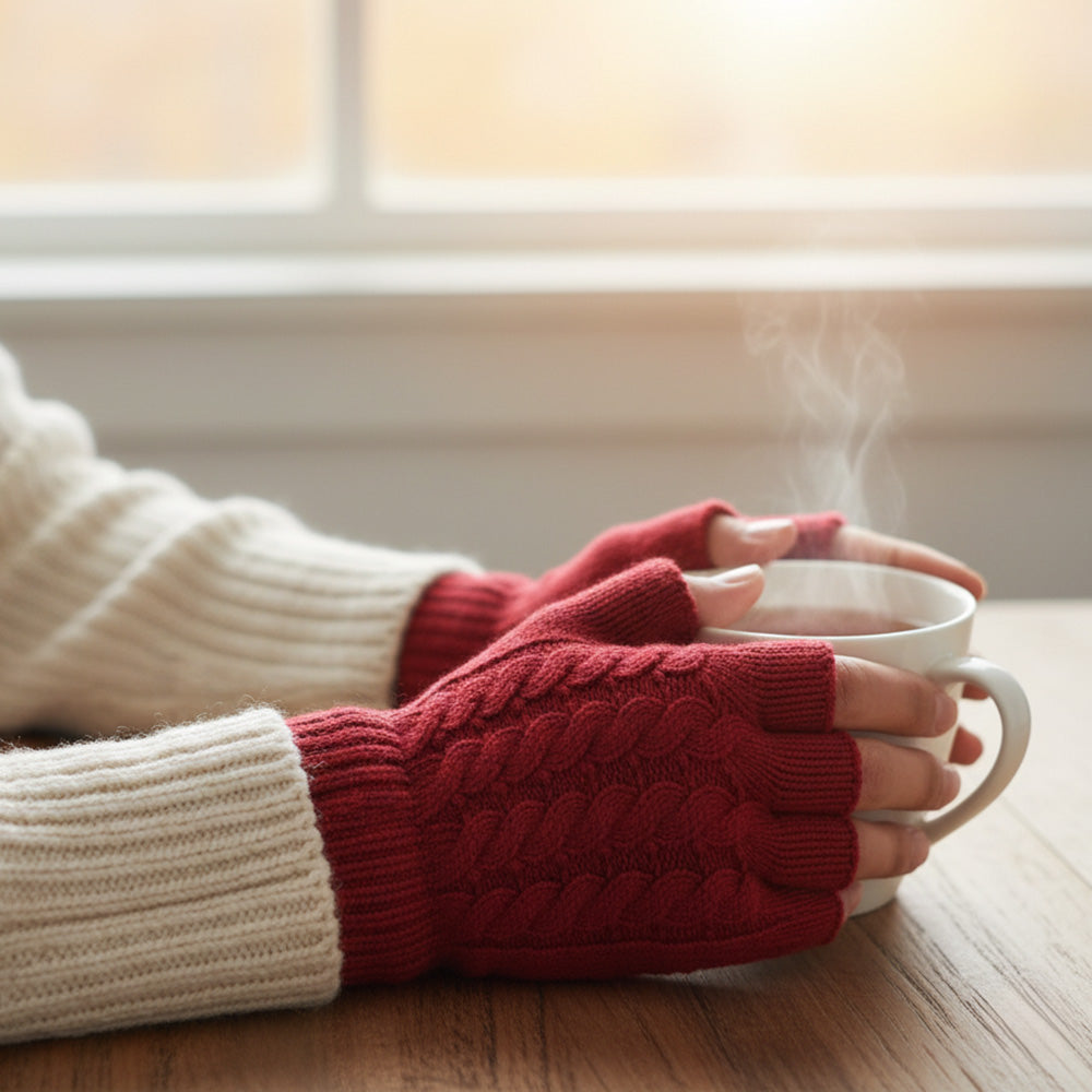 Cable Knit Single Layer Fingerless Gloves