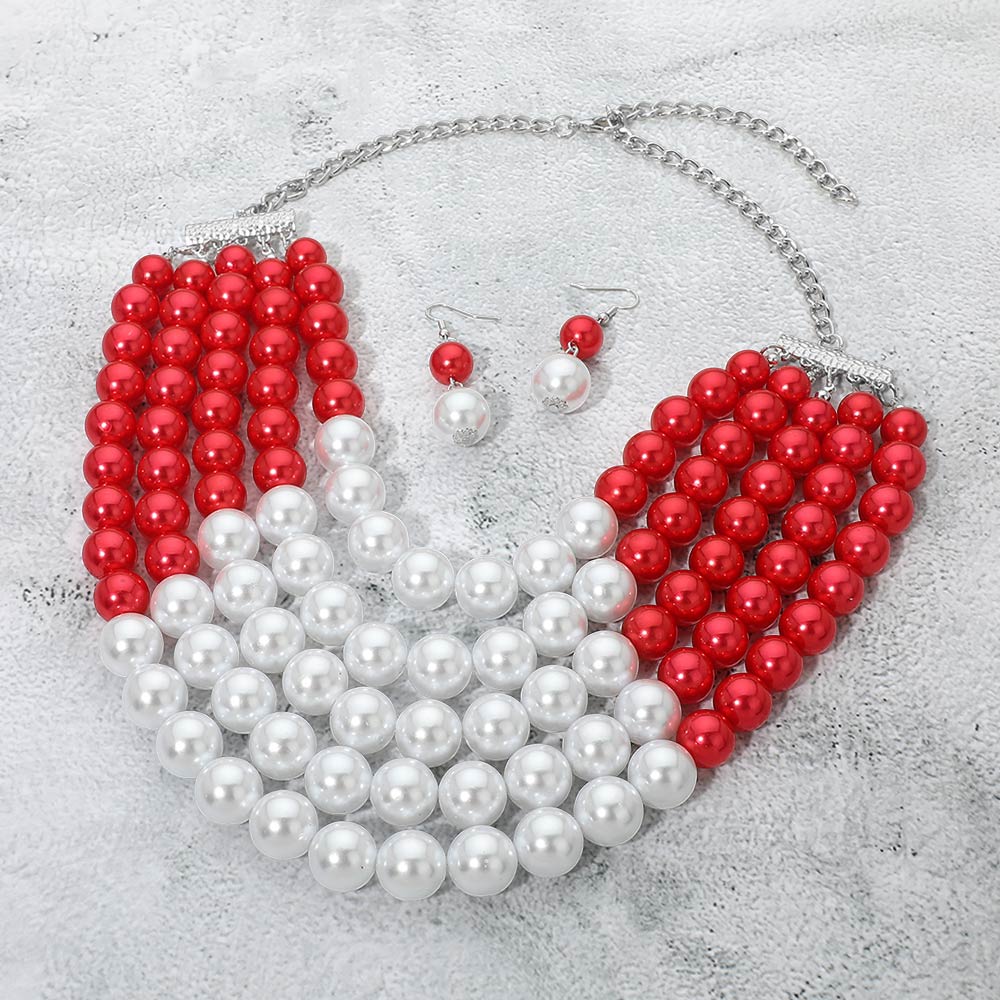 Women's Pearl Beaded Multi Strand Statement Necklace