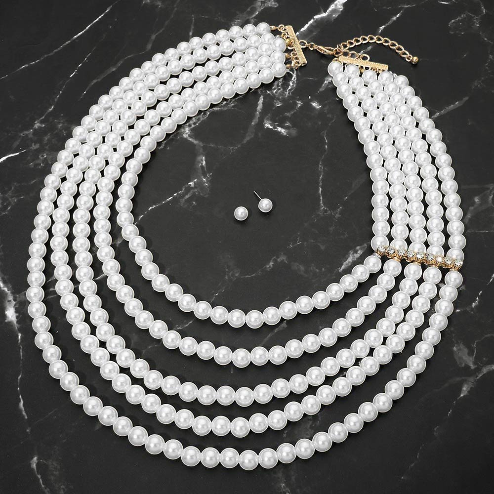 Layered Pearl Strand Statement Necklace