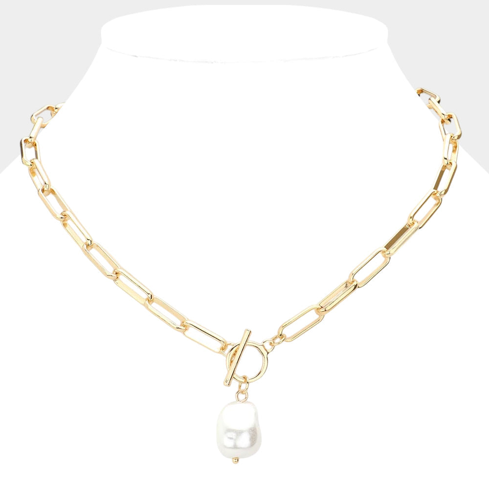 Pearl Pendant Toggle Necklace
