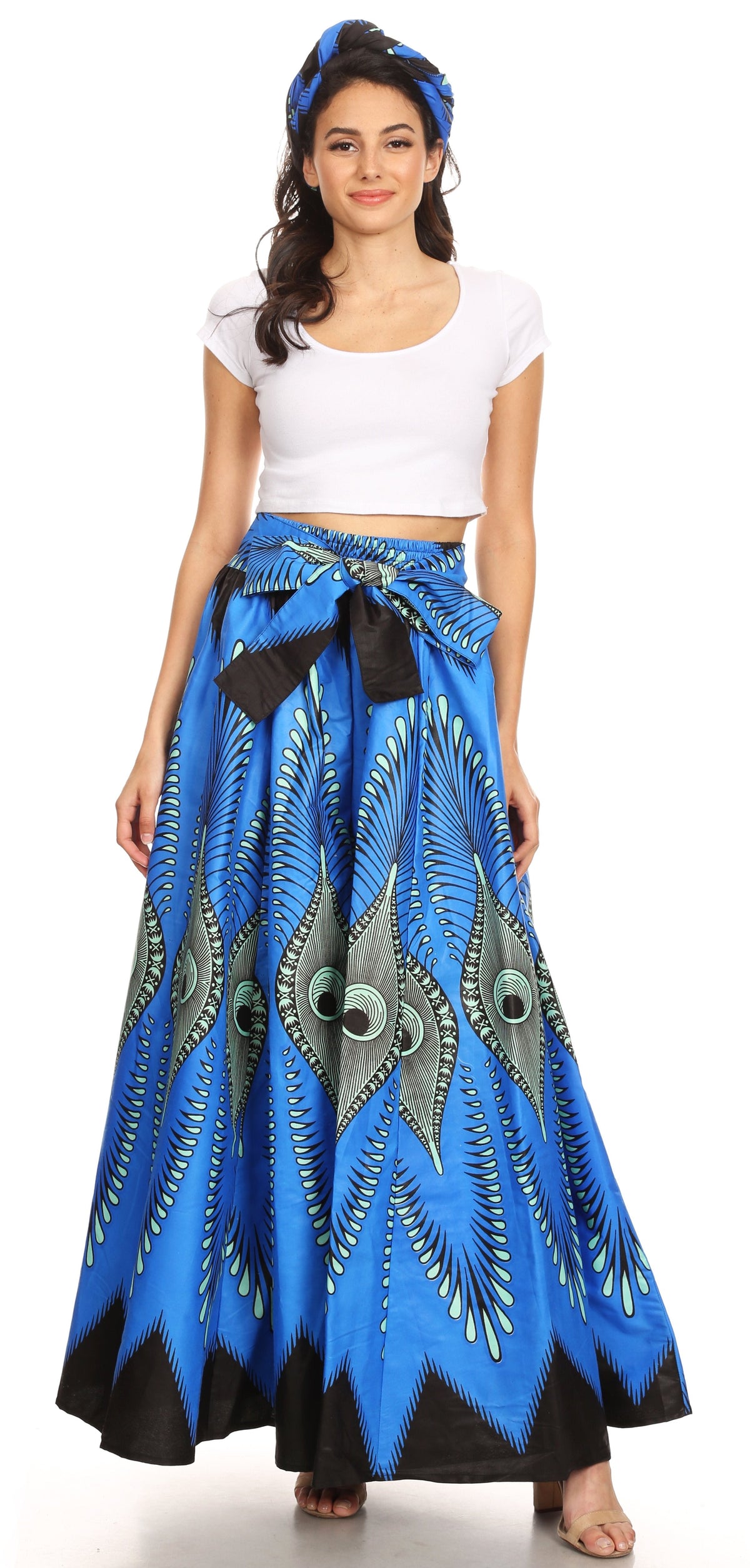 Pantalones Sakkas Sora Anchos de Pierna Suelta Estampado Ankara Africano Casuales con Cintura Elástica para Mujer