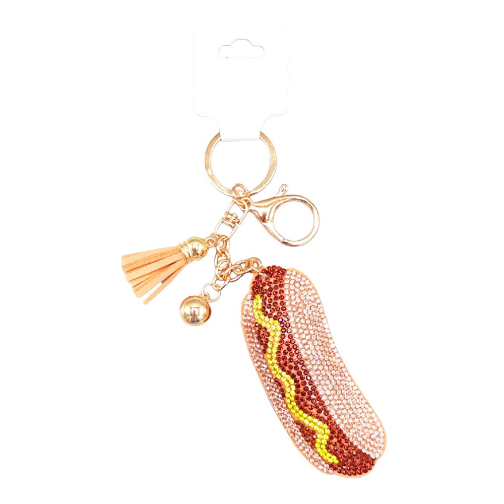 Bling Hotdog Tassel Keychain