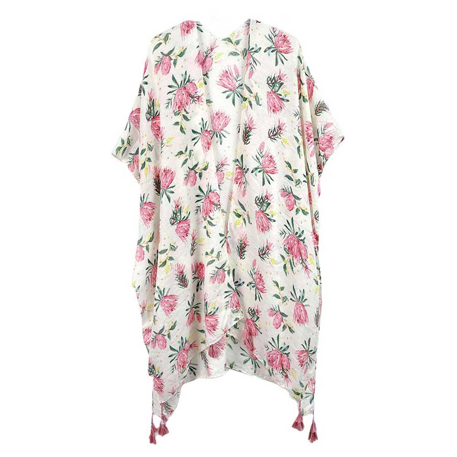 Elegant Flower Printed Cover Up Kimono Poncho