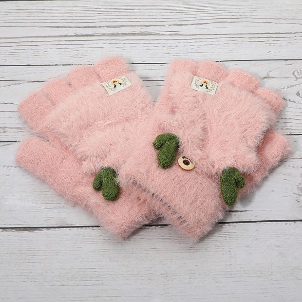 Fuzzy Reindeer Ear Fingerless Flap Winter Gloves