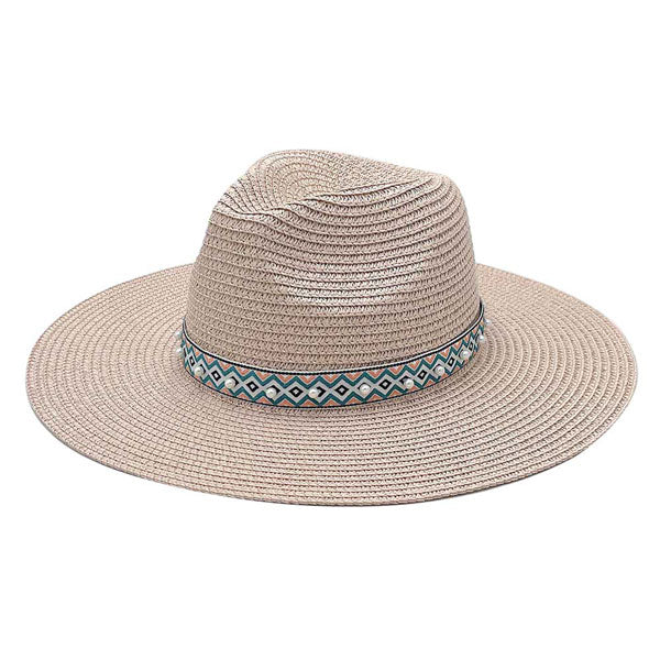 Pearl Embellished Aztec Band Panama Sun Hat