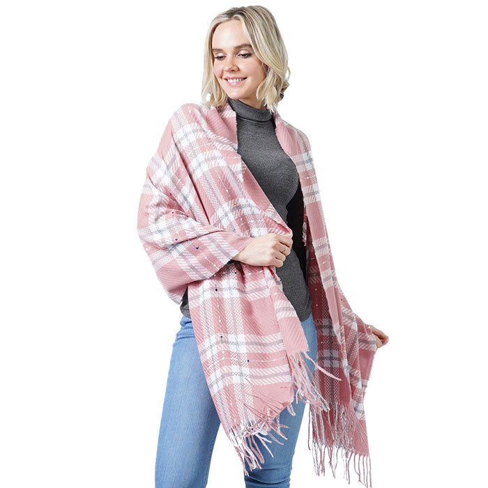 Plaid Check Oblong Scarf With Tassel