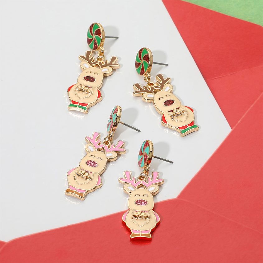 Whimsical Cute Holiday Reindeer Dangle Earrings