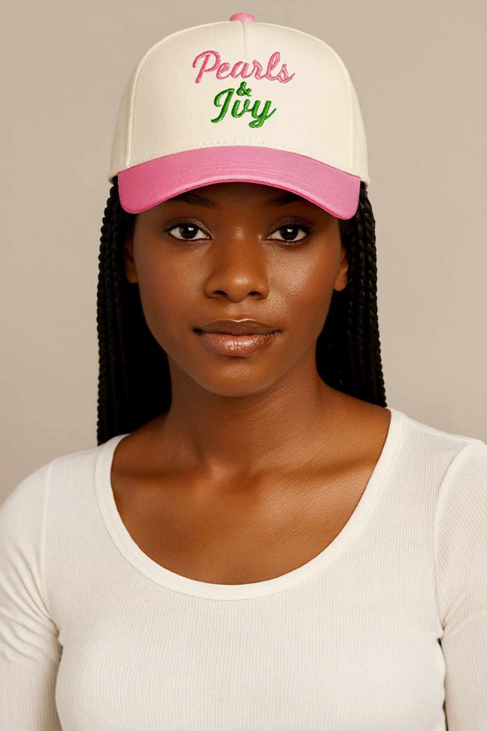 PEARLS & IVY Letter on Two Tone Baseball Cap