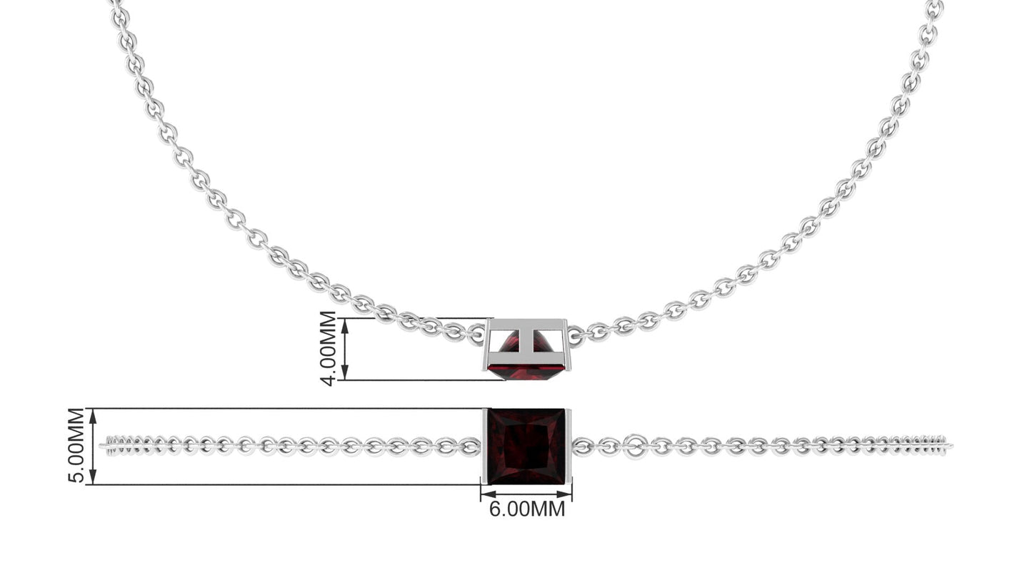 Auténtica pulsera de cadena con solitario de granate talla princesa de 1,4 quilates