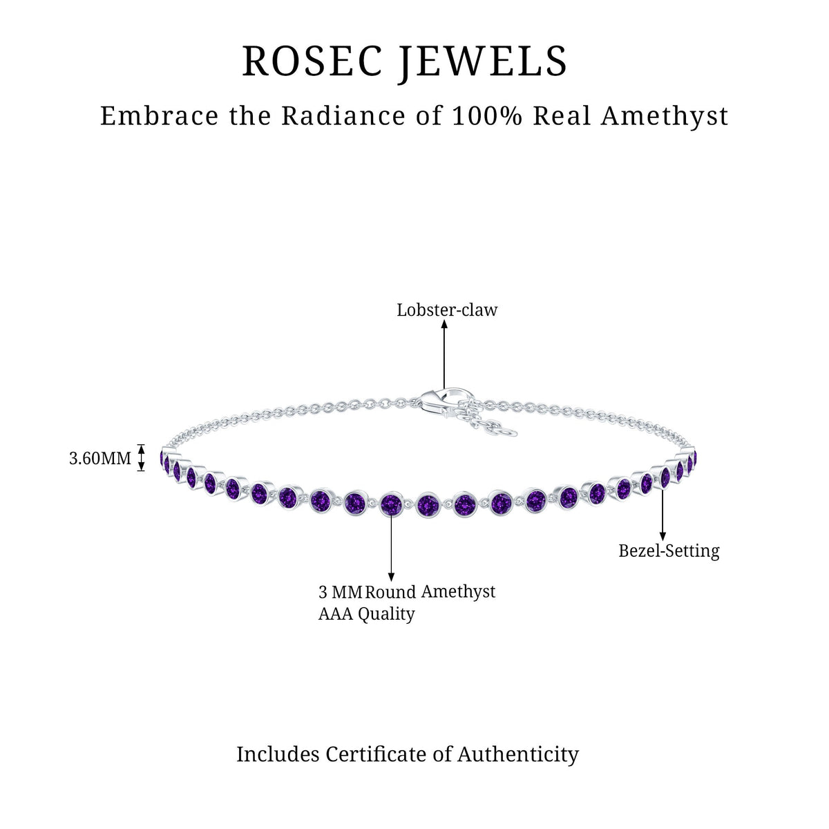Minimalist Bezel Set Amethyst Chain Bracelet