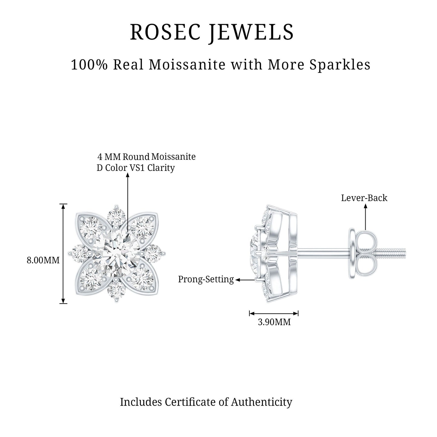 Pendientes de Flor de Moissanita Certificada