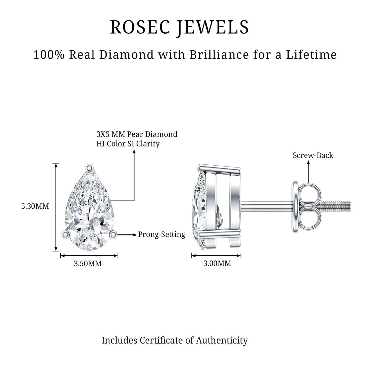 Pear Cut Diamond Solitaire Stud Earrings