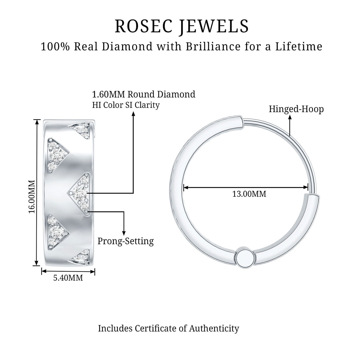 Pendientes de aro de diamantes certificados para mujer