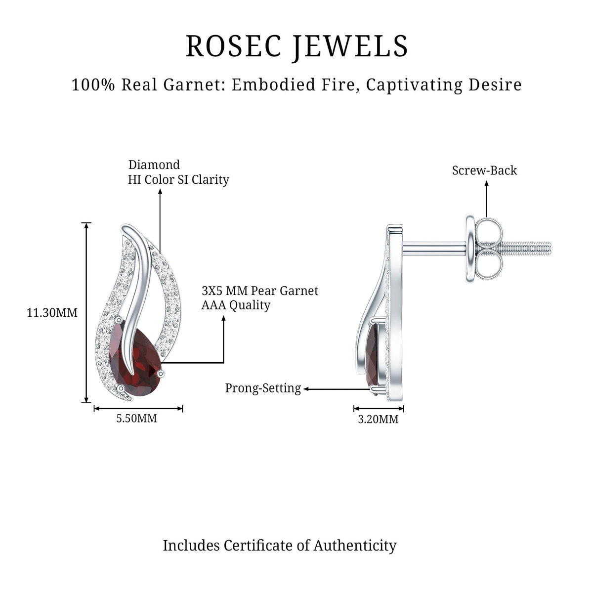 Pear Shape Garnet and Diamond Leaf Stud Earrings