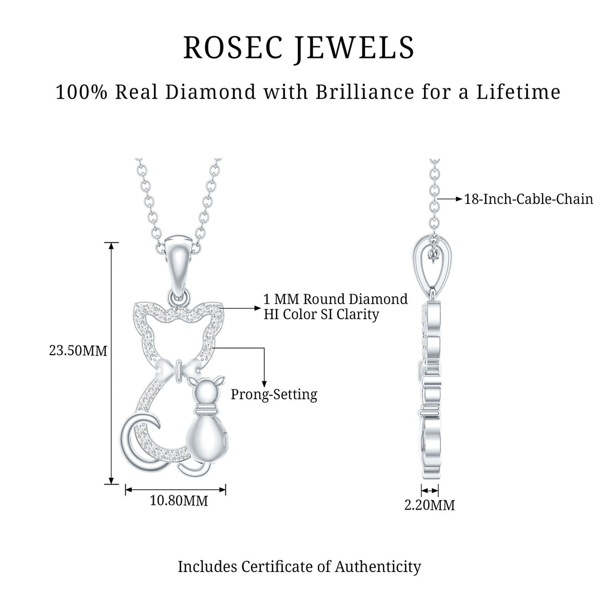 Certified Diamond Kitty Cat Pendant Necklace