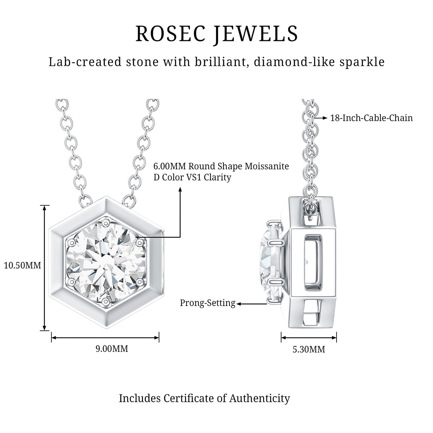 Certified Moissanite Solitaire Hexagonal Pendant